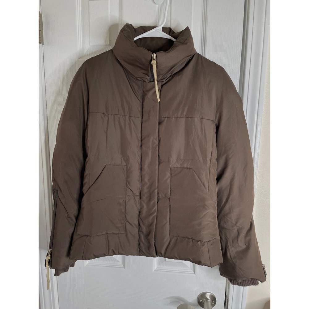 BCBG Max Azria Brown Puffer Jacket Size S Down/Feather Insulated Full Zip Cuffed